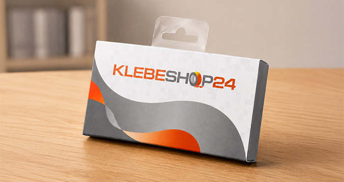 Eurolochaufhänger klebt auf der Rückseite einer Produktverpackung von Klebeshop24.de