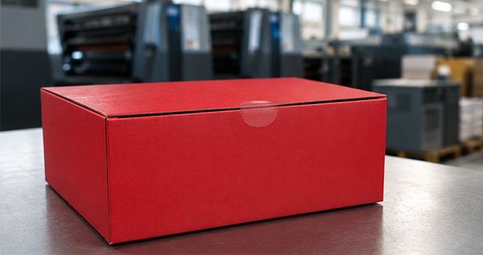 Siegeletikett verschließt eine rote Produktverpackung